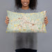 Person holding 20x12 Custom Clarksburg West Virginia Map Throw Pillow in Woodblock