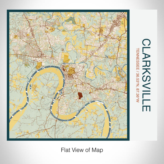 Rendered View of Clarksville Tennessee Map on 17oz Stainless Steel Insulated Tumbler in Woodblock Map Style