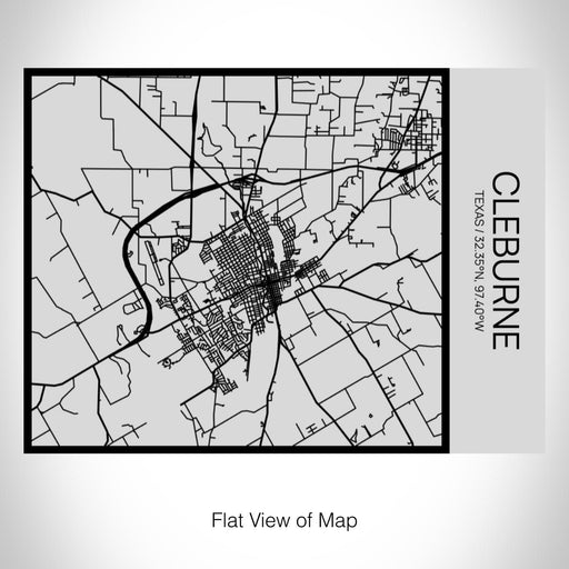 Rendered View of Cleburne Texas Map on 20oz Stainless Steel Insulated Bottle with Bamboo Top with printed Tactile Lines Map in Black