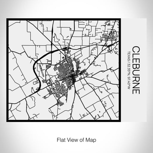 Rendered View of Cleburne Texas Map on 20oz Stainless Steel Insulated Bottle with Bamboo Top in Matte White with printed Tactile Lines Map in Black