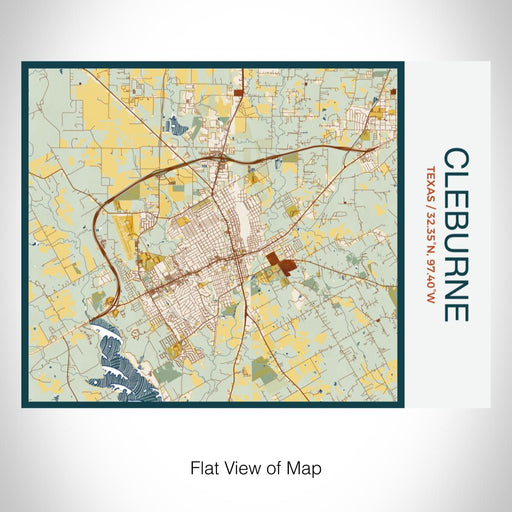 Rendered View of Cleburne Texas Map on 20oz Stainless Steel Insulated Bottle with Bamboo Top with printed woodblock style map