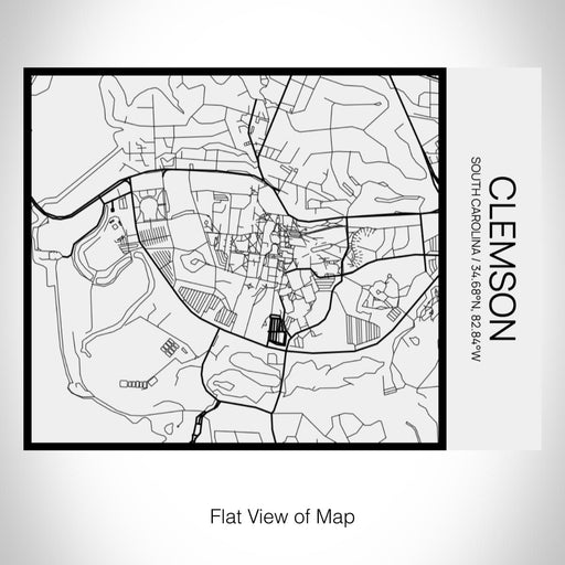 Rendered View of Clemson South Carolina Map on 20oz Stainless Steel Insulated Bottle with Bamboo Top in Matte White with printed Tactile Lines Map in Black