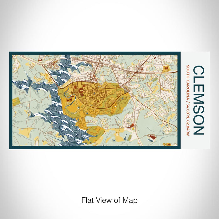 Rendered View of Clemson South Carolina Map on 17oz Stainless Steel Insulated Bottle with printed woodblock style map