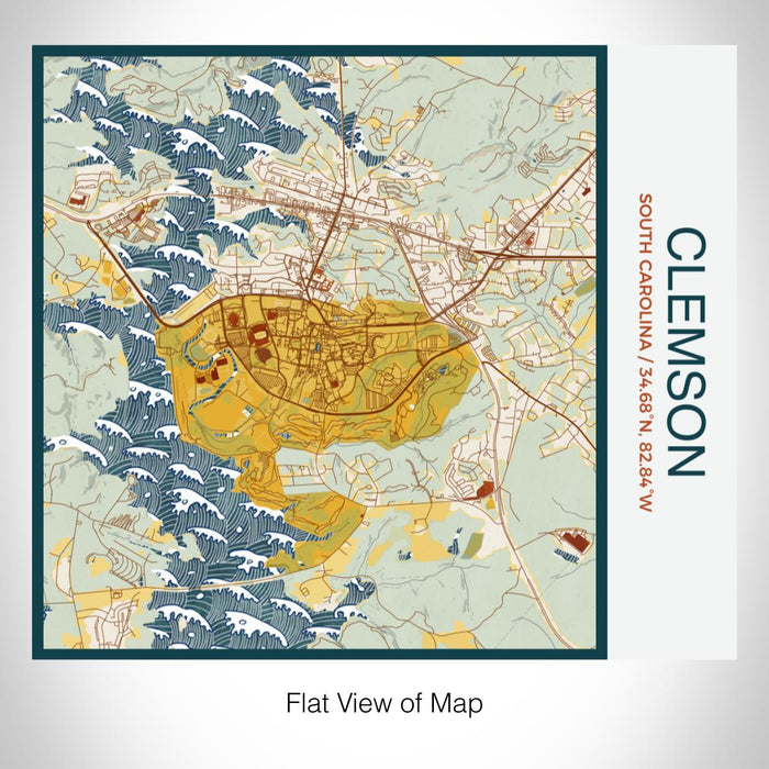 Rendered View of Clemson South Carolina Map on 17oz Stainless Steel Insulated Tumbler in Woodblock Map Style