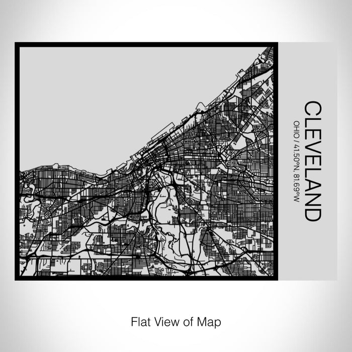 Rendered View of Cleveland Ohio Map on 20oz Stainless Steel Insulated Bottle with Bamboo Top with printed Tactile Lines Map in Black