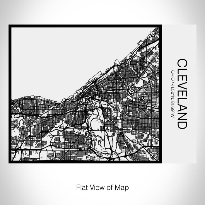 Rendered View of Cleveland Ohio Map on 20oz Stainless Steel Insulated Bottle with Bamboo Top in Matte White with printed Tactile Lines Map in Black