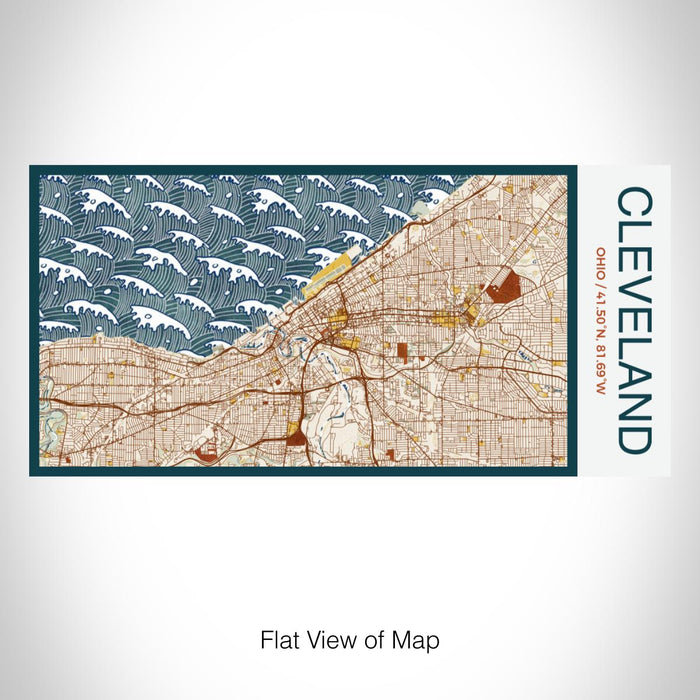 Rendered View of Cleveland Ohio Map on 17oz Stainless Steel Insulated Bottle with printed woodblock style map