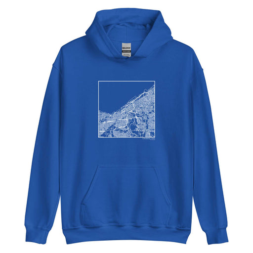 Cleveland Ohio  Map Unisex Hoodie Sweater with City inscription in Royal Blue