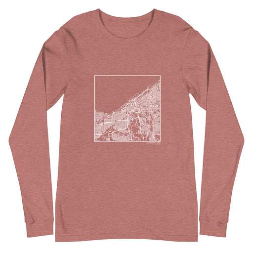 Cleveland Ohio  Map Unisex Long-Sleeve T-shirt with City inscription in Heather Mauve
