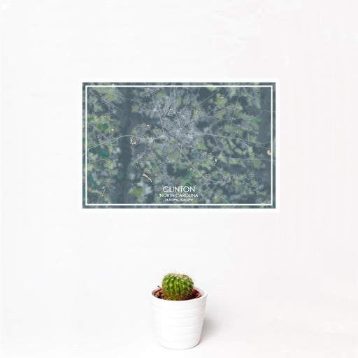 12x18 Clinton North Carolina Map Print Landscape Orientation in Afternoon Style With Small Cactus Plant in White Planter