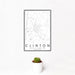 12x18 Clinton North Carolina Map Print Portrait Orientation in Classic Style With Small Cactus Plant in White Planter