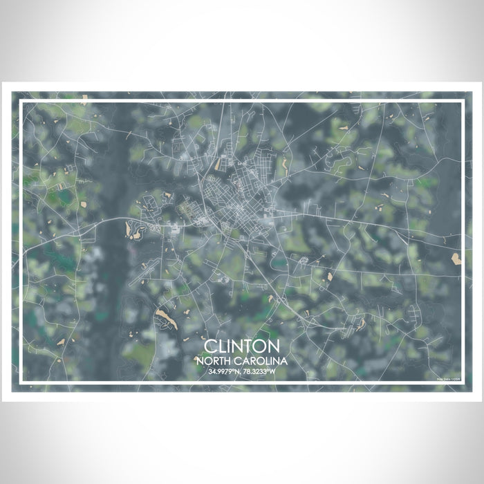 Clinton North Carolina Map Print Landscape Orientation in Afternoon Style With Shaded Background