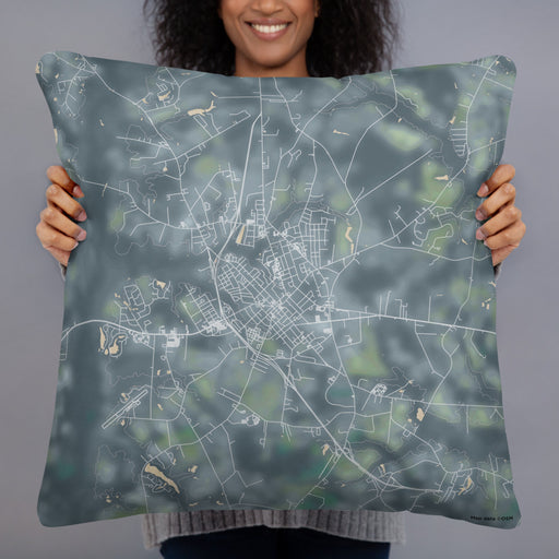 Person holding 22x22 Custom Clinton North Carolina Map Throw Pillow in Afternoon