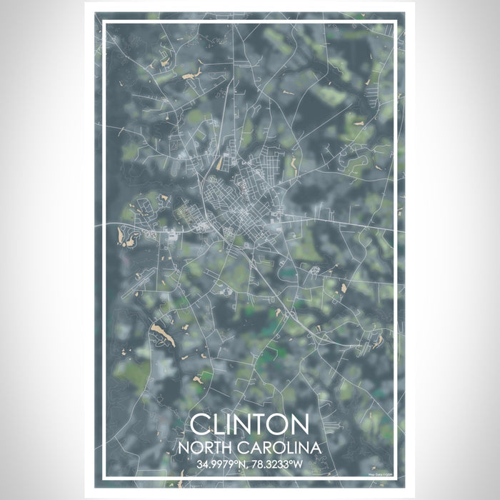 Clinton North Carolina Map Print Portrait Orientation in Afternoon Style With Shaded Background
