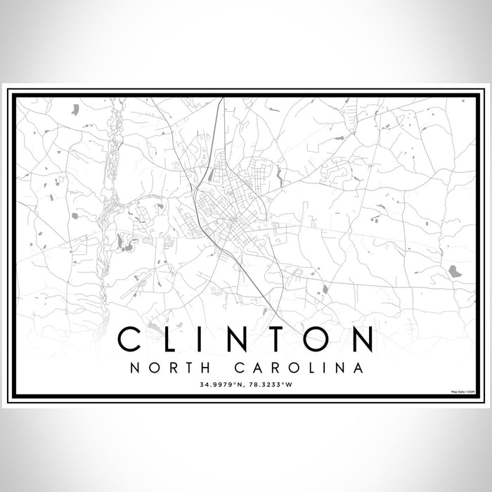 Clinton North Carolina Map Print Landscape Orientation in Classic Style With Shaded Background