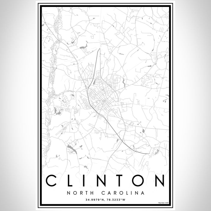 Clinton North Carolina Map Print Portrait Orientation in Classic Style With Shaded Background