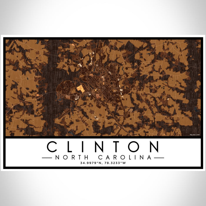 Clinton North Carolina Map Print Landscape Orientation in Ember Style With Shaded Background