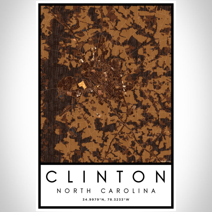 Clinton North Carolina Map Print Portrait Orientation in Ember Style With Shaded Background