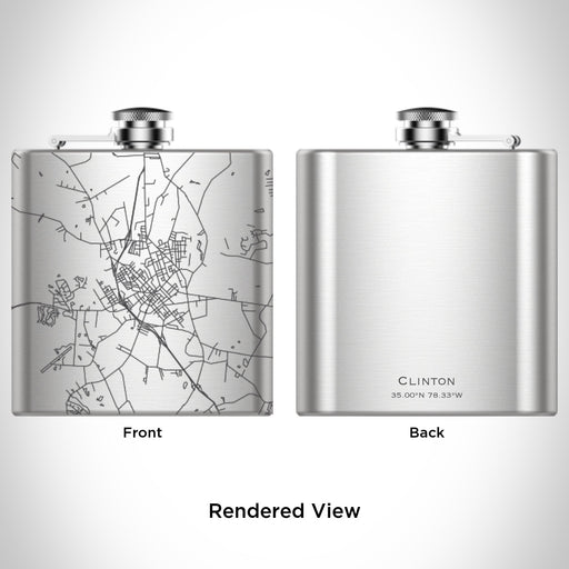 Rendered View of Clinton North Carolina Map Engraving on 6oz Stainless Steel Flask