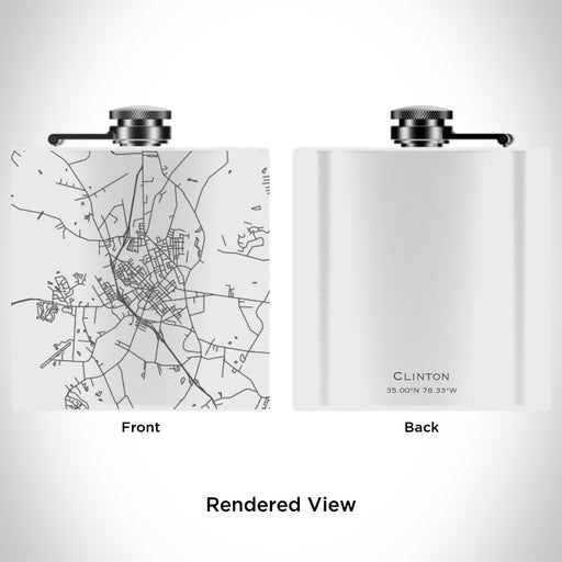 Rendered View of Clinton North Carolina Map Engraving on 6oz Stainless Steel Flask in White