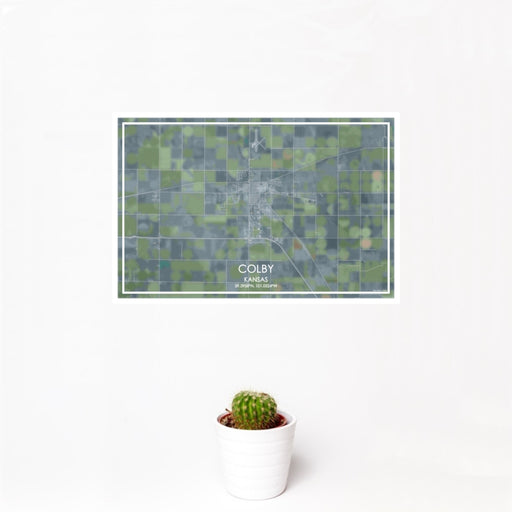 12x18 Colby Kansas Map Print Landscape Orientation in Afternoon Style With Small Cactus Plant in White Planter
