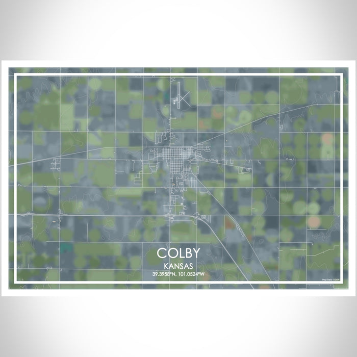 Colby Kansas Map Print Landscape Orientation in Afternoon Style With Shaded Background