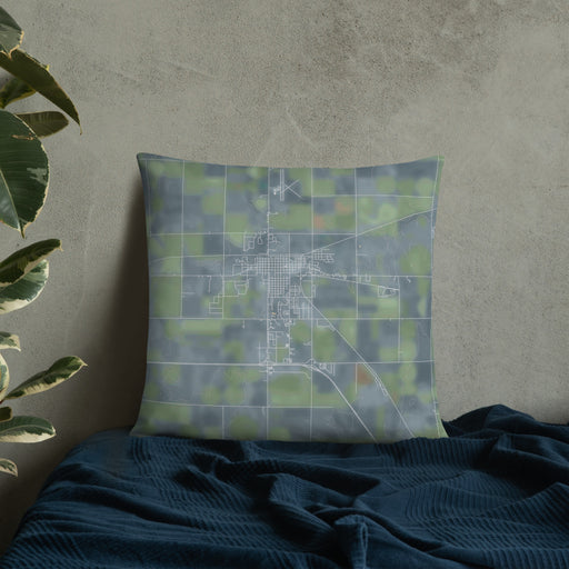 Custom Colby Kansas Map Throw Pillow in Afternoon on Bedding Against Wall