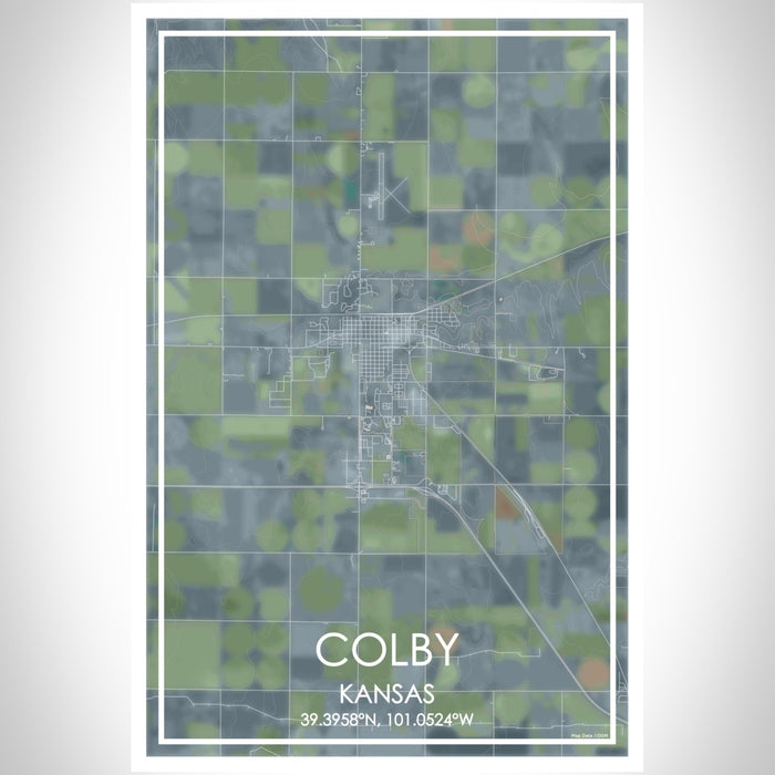 Colby Kansas Map Print Portrait Orientation in Afternoon Style With Shaded Background