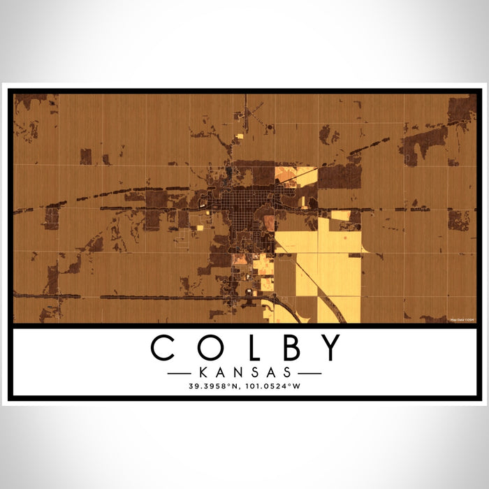 Colby Kansas Map Print Landscape Orientation in Ember Style With Shaded Background