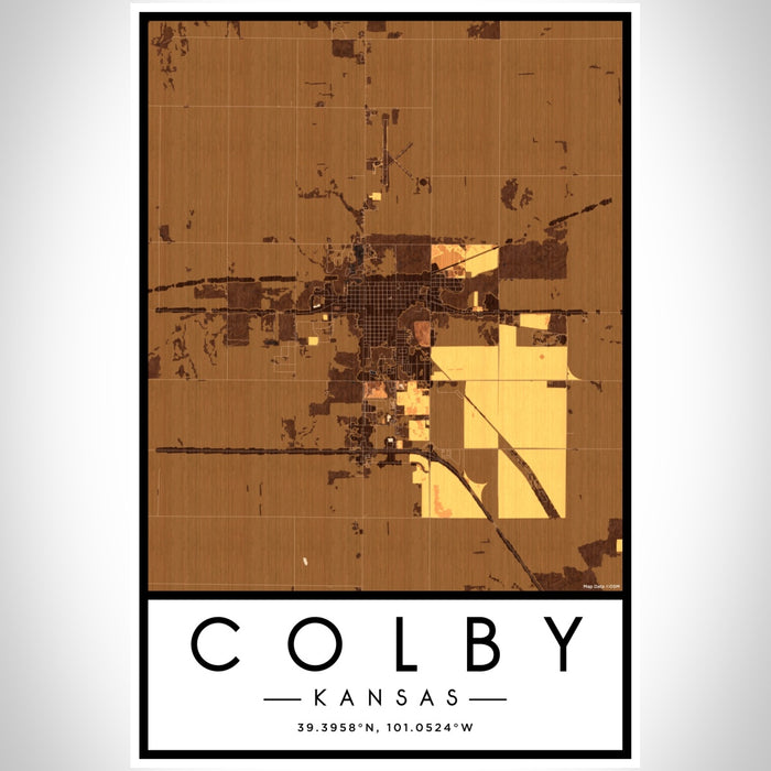 Colby Kansas Map Print Portrait Orientation in Ember Style With Shaded Background