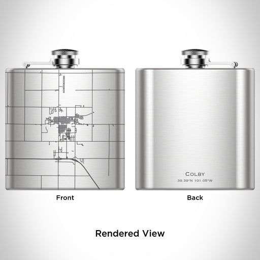 Rendered View of Colby Kansas Map Engraving on 6oz Stainless Steel Flask