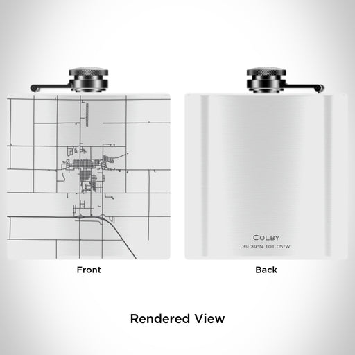 Rendered View of Colby Kansas Map Engraving on 6oz Stainless Steel Flask in White