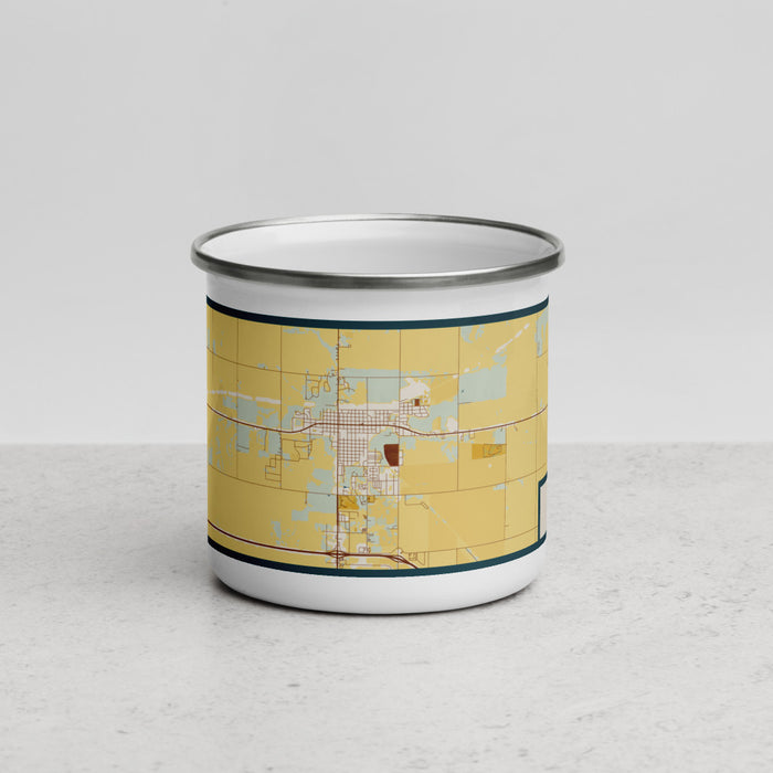 Front View Custom Colby Kansas Map Enamel Mug in Woodblock