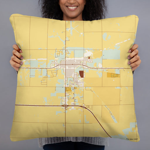 Person holding 22x22 Custom Colby Kansas Map Throw Pillow in Woodblock