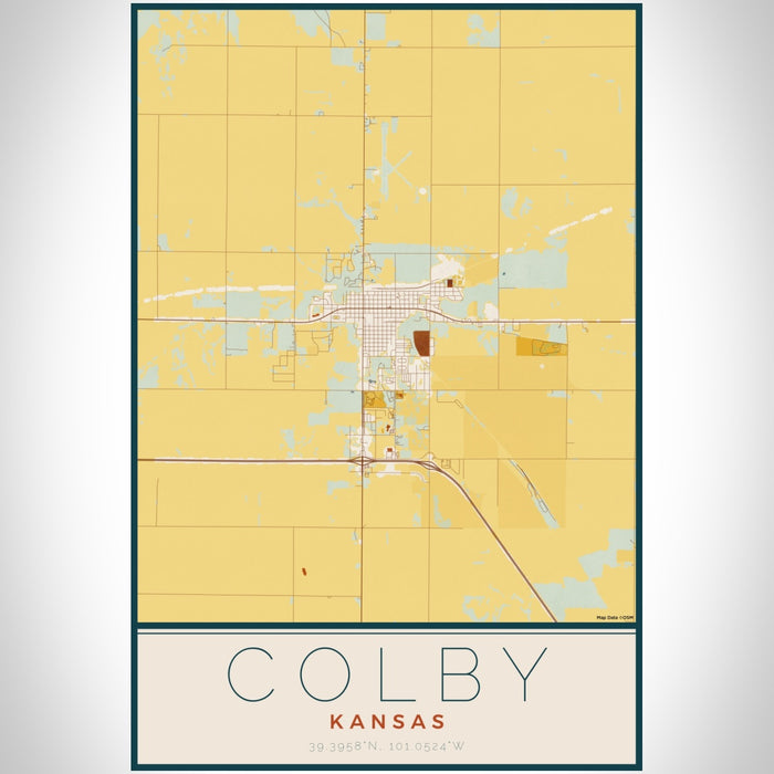 Colby Kansas Map Print Portrait Orientation in Woodblock Style With Shaded Background