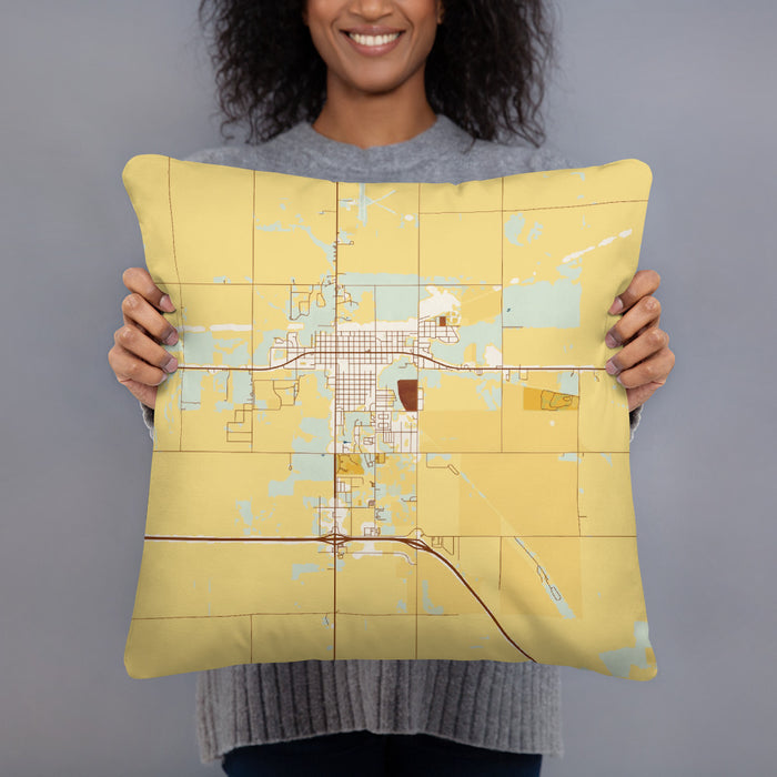 Person holding 18x18 Custom Colby Kansas Map Throw Pillow in Woodblock