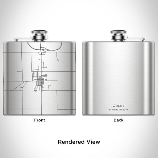 Rendered View of Colby Wisconsin Map Engraving on 6oz Stainless Steel Flask