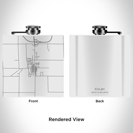 Rendered View of Colby Wisconsin Map Engraving on 6oz Stainless Steel Flask in White