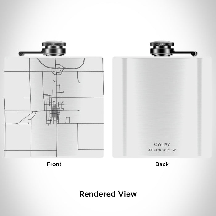 Rendered View of Colby Wisconsin Map Engraving on 6oz Stainless Steel Flask in White