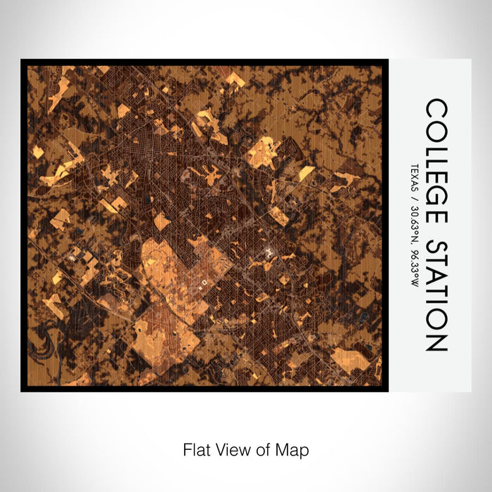 Rendered View of College Station Texas Map on 20oz Stainless Steel Insulated Bottle with Bamboo Top with printed ember style map