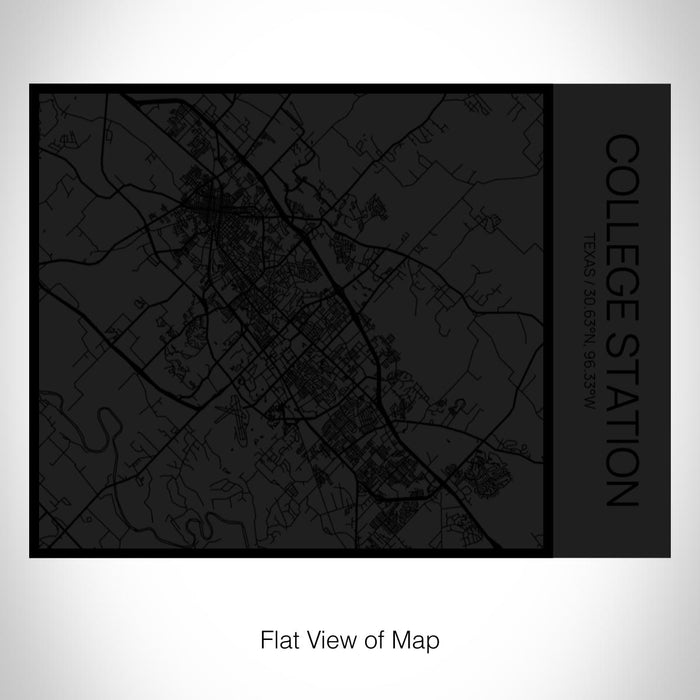 Rendered View of College Station Texas Map on 20oz Stainless Steel Insulated Bottle with Bamboo Top in Matte Black with printed Tactile Lines Map in Black