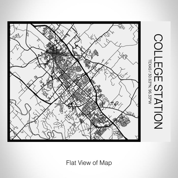 Rendered View of College Station Texas Map on 20oz Stainless Steel Insulated Bottle with Bamboo Top in Matte White with printed Tactile Lines Map in Black