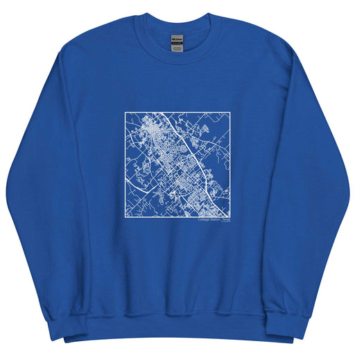 College Station Texas  Map Unisex Crewneck Sweater with City inscription in Royal Blue