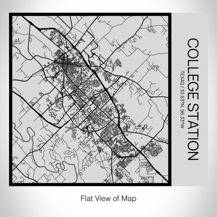 Rendered View of College Station Texas Map on 17oz Stainless Steel Insulated Tumbler in Tactile Lines with Succulent in Background