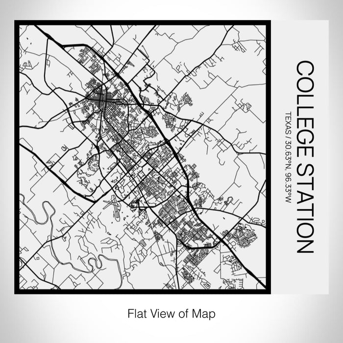 Rendered View of College Station Texas Map on 17oz Stainless Steel Insulated Tumbler in Matte White with Tactile Lines