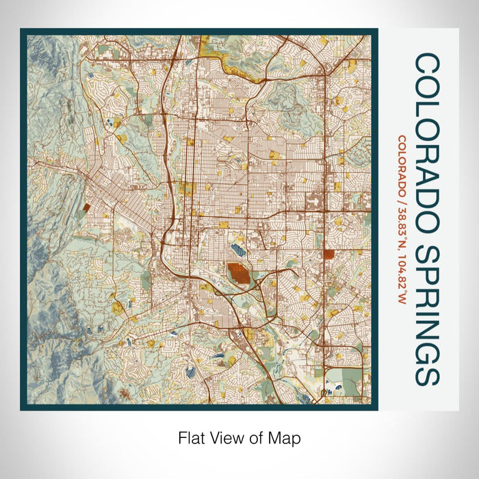 Rendered View of Colorado Springs Colorado Map on 17oz Stainless Steel Insulated Tumbler in Woodblock Map Style