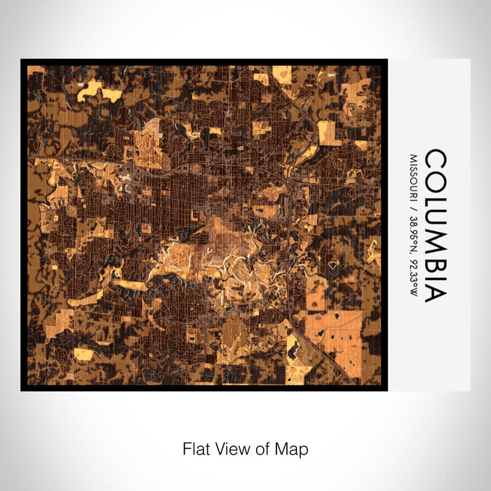 Rendered View of Columbia Missouri Map on 20oz Stainless Steel Insulated Bottle with Bamboo Top with printed ember style map