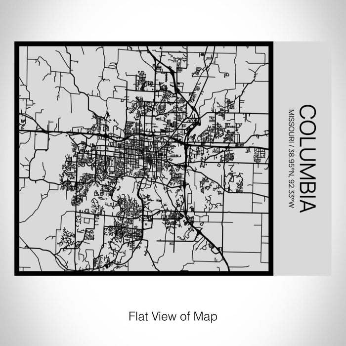Rendered View of Columbia Missouri Map on 20oz Stainless Steel Insulated Bottle with Bamboo Top with printed Tactile Lines Map in Black