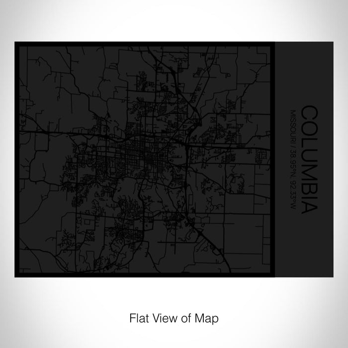 Rendered View of Columbia Missouri Map on 20oz Stainless Steel Insulated Bottle with Bamboo Top in Matte Black with printed Tactile Lines Map in Black