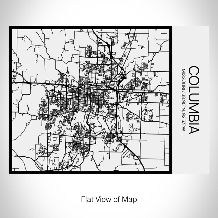 Rendered View of Columbia Missouri Map on 20oz Stainless Steel Insulated Bottle with Bamboo Top in Matte White with printed Tactile Lines Map in Black